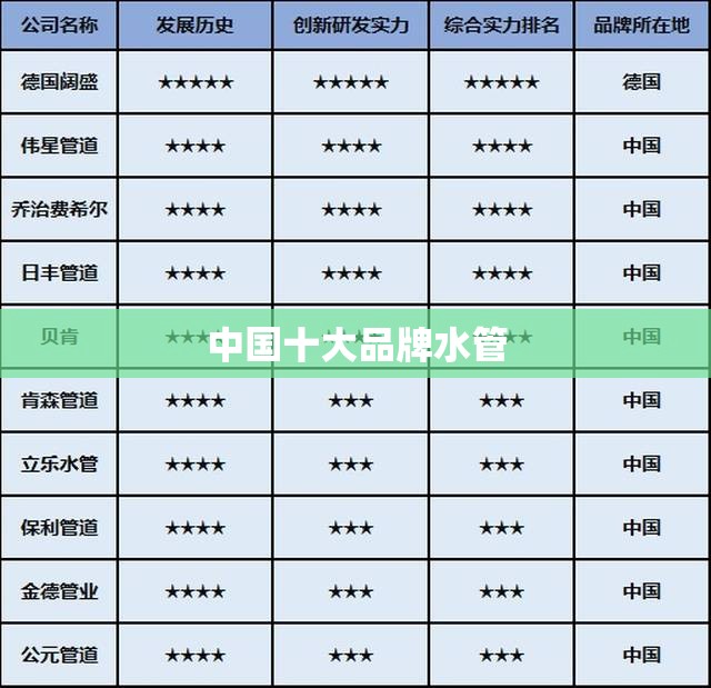 中国十大品牌水管