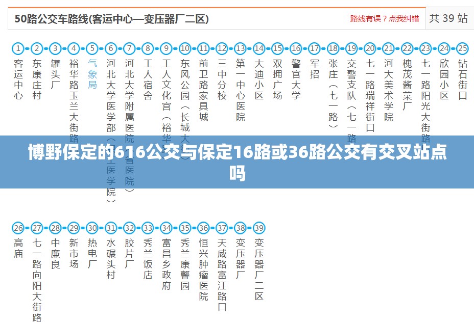 博野保定的616公交与保定16路或36路公交有交叉站点吗
