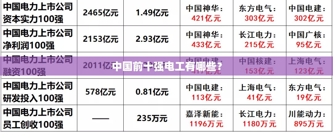 中国前十强电工有哪些？