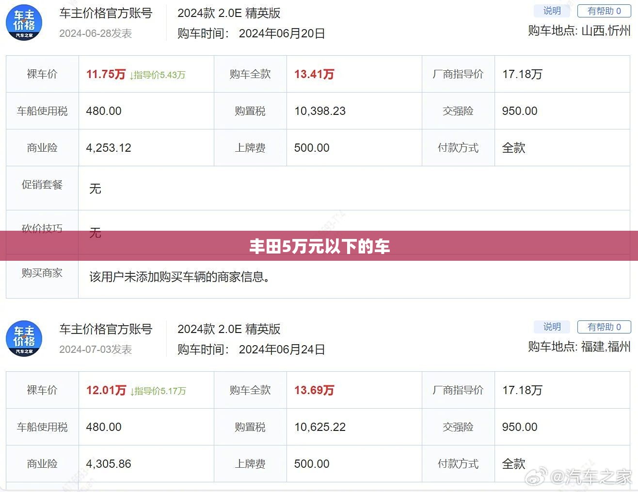丰田5万元以下的车